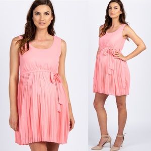 Pinkblush Peachy Pink Pleated Sash Tie Waist Sleeveless Maternity Dress